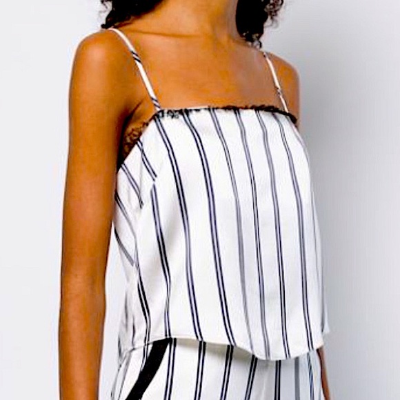 Fleur du Mal Tops - Fleur Du Mal silk striped tank with lace trim
